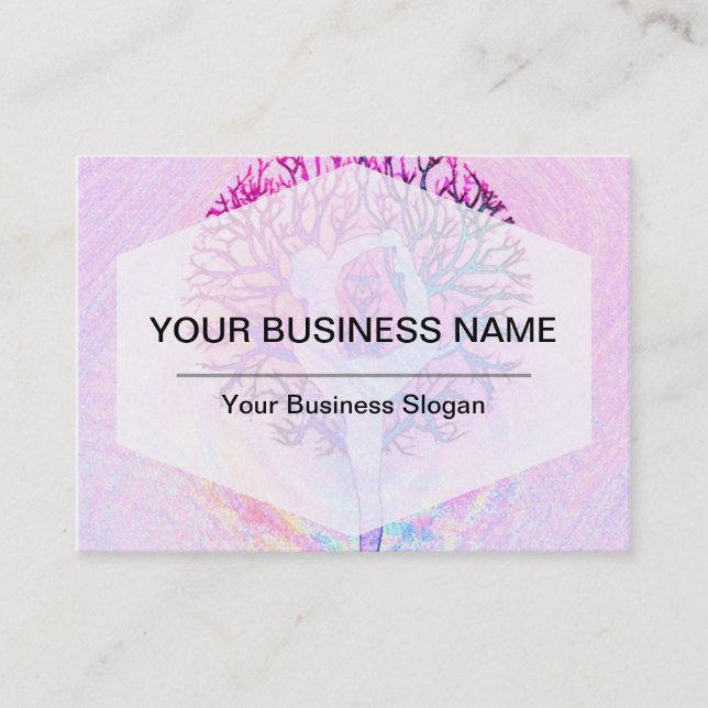Pink Yoga Tree Woman in Pastel Colors Business Card (Front)