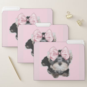 Pink Yorkshire Terrier dog set of file folders