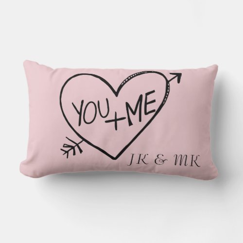 Pink You and Me Heart monogram Lumbar Pillow