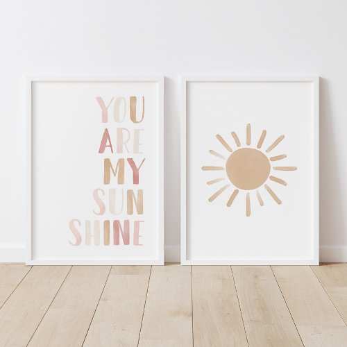Pink You Are My Sunshine and Sun Girl Nursery Wall Art Sets