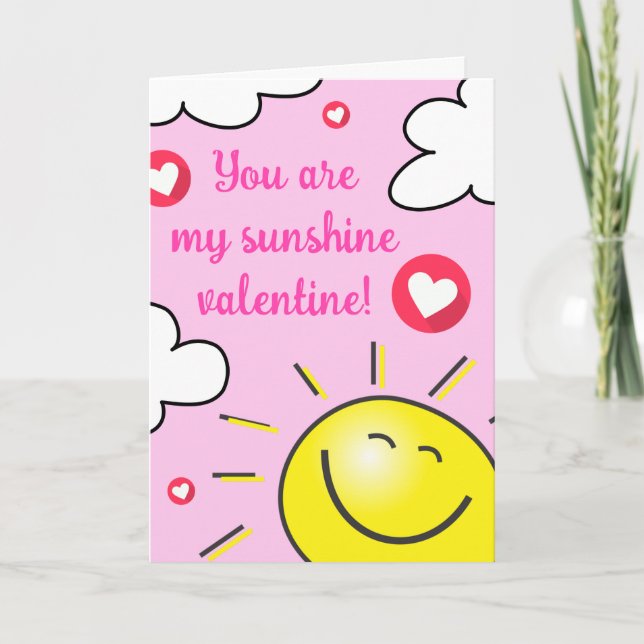 Pink You Are My Sunshine Happy Valentines Day  Holiday Card (Front)