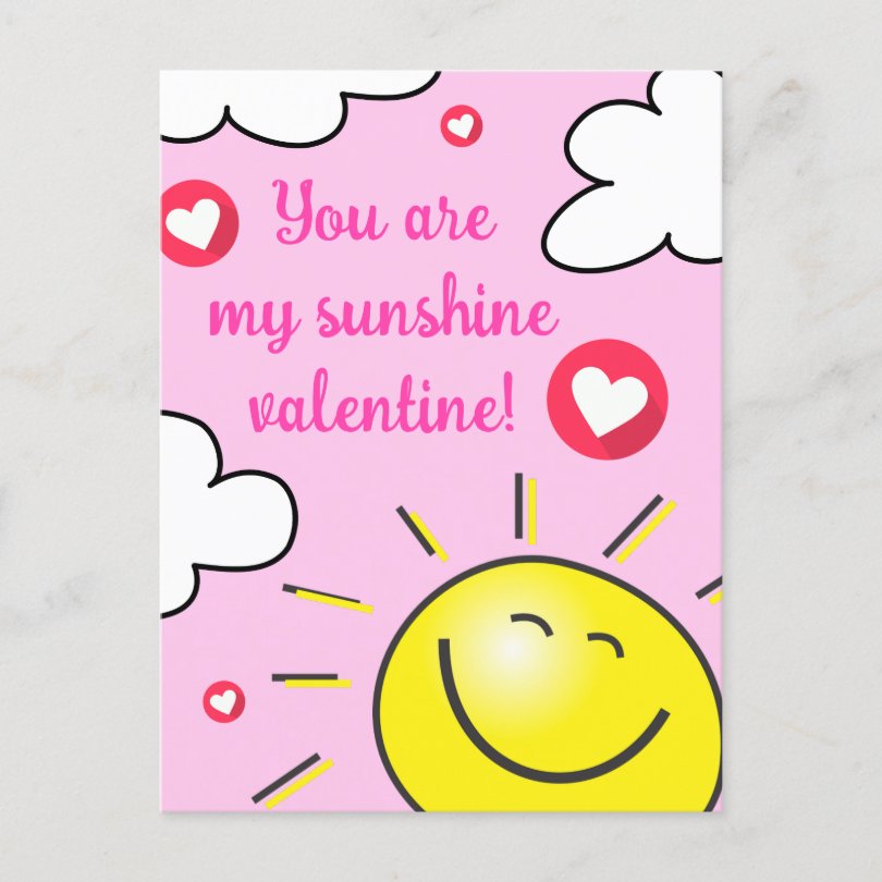 Pink You Are My Sunshine Happy Valentines Day Holiday Postcard