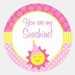 Pink You Are My Sunshine Polka Dot 1st Birthday Classic Round Sticker