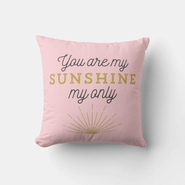 Pink You Are My Sunshine Retro Throw Pillow (Front)