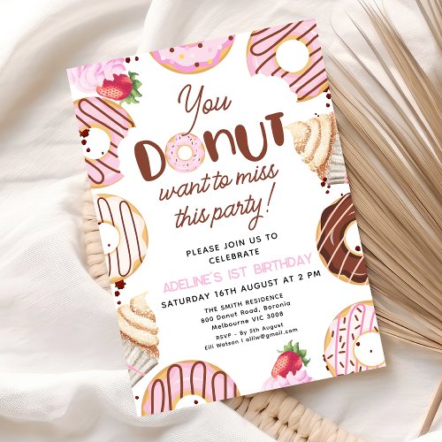 Pink You Donut Want to Miss This Party Birthday Invitation