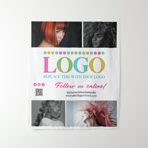 Pink Your Logo Photos QR Code Social Media Promo Tapestry