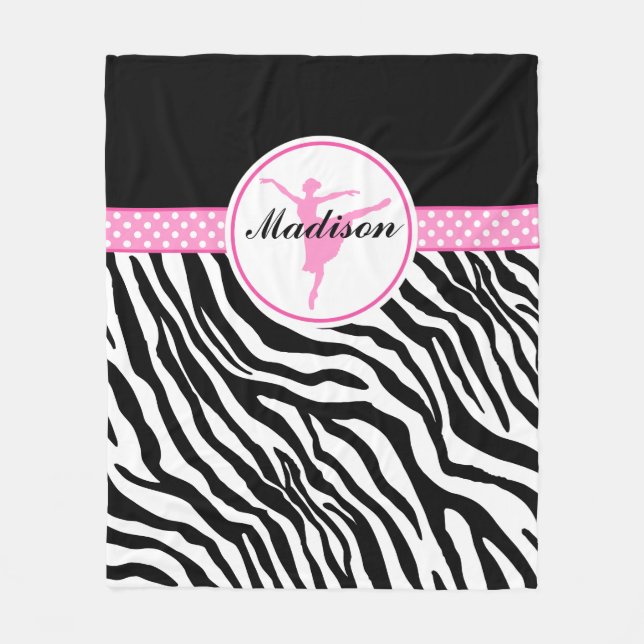 Pink Your Name Zebra Print Ballet Dancer Fleece Blanket (Front)