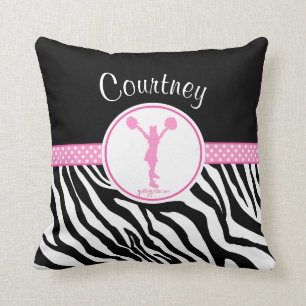 Pink Your Name Zebra Print Cheerleader / Pom Throw Pillow