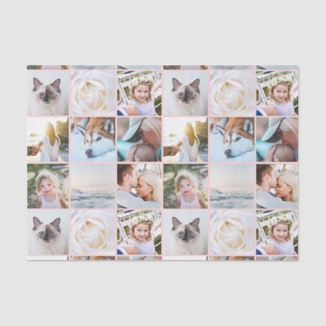 Pink | Your Photo Custom Grid Collage Tissue Paper (Front)