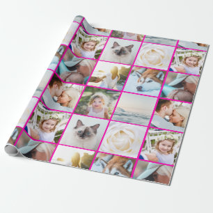 Pink Your Photo Custom Grid Collage Wrapping Paper