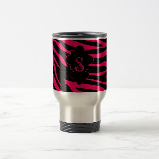Pink Zebra 15 oz. Stainless steel Travel Mug Cup (Center)