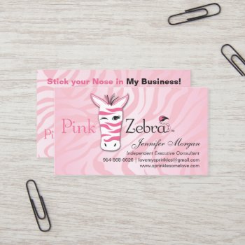 Pink Zebra At Home Business Card by SocialiteDesigns at Zazzle