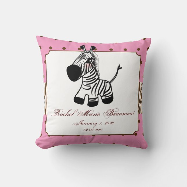 Pink Zebra Baby Keepsake Pillow (Front)