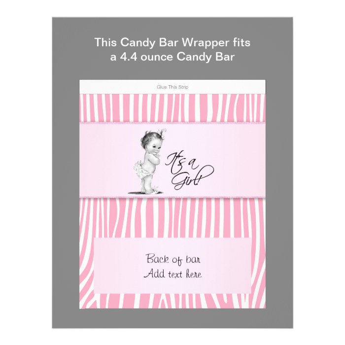Pink Zebra Baby Shower Candy Bar Wrapper Flyer Design
