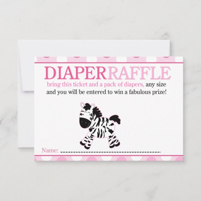 Pink Zebra Baby Shower Diaper Raffle Card (Front)