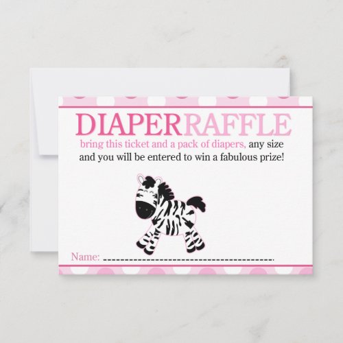 Pink Zebra Baby Shower Diaper Raffle Card