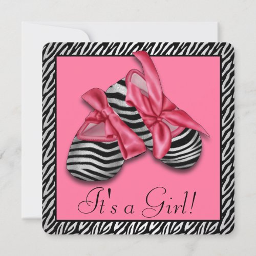 Pink Zebra Baby Shower Invitation