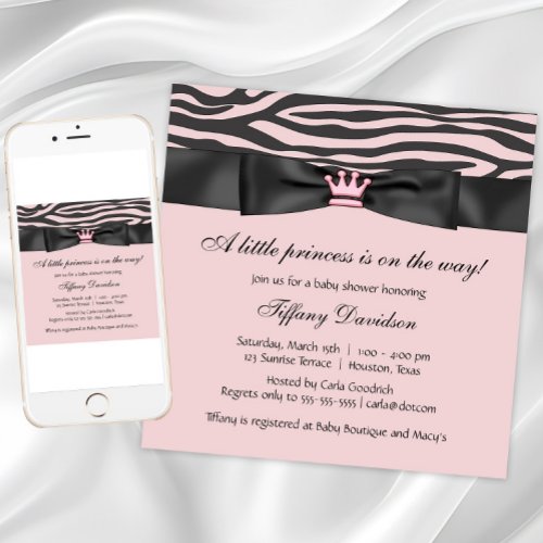 Pink Zebra Baby Shower Invitation