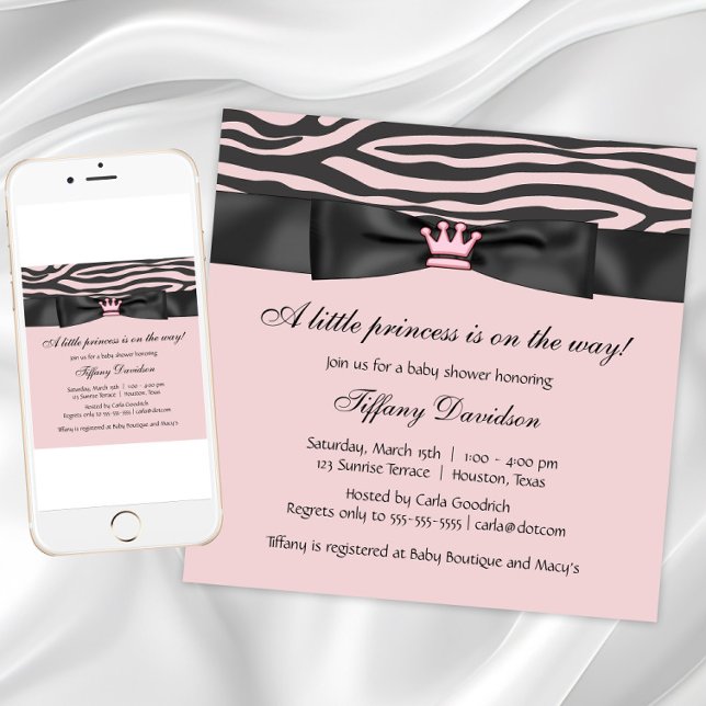 Pink Zebra Baby Shower Invitation (Pink zebra baby shower invitation. Add your own text. Digital download and printed invitations.)