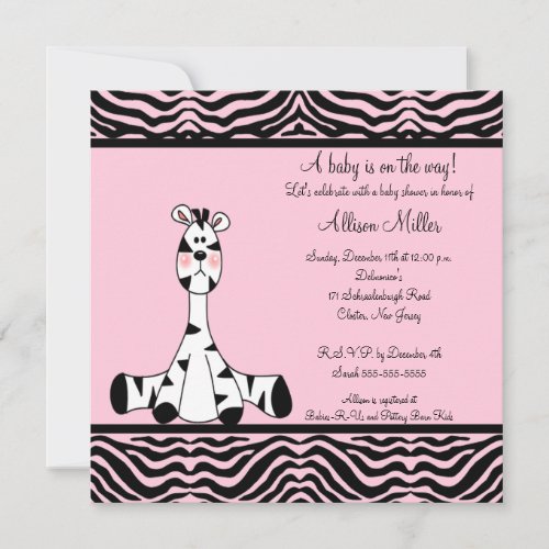 Pink Zebra Baby Shower Invitation