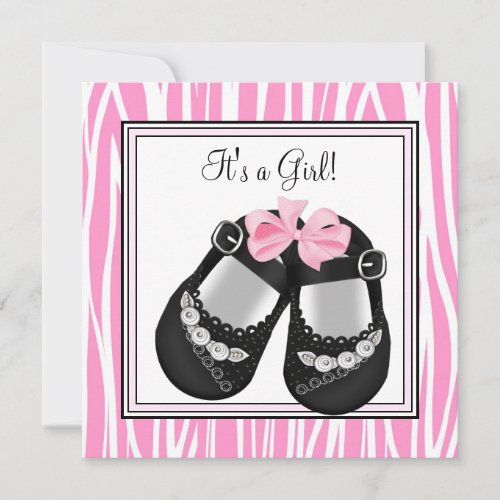 Pink Zebra Baby Shower Invitations