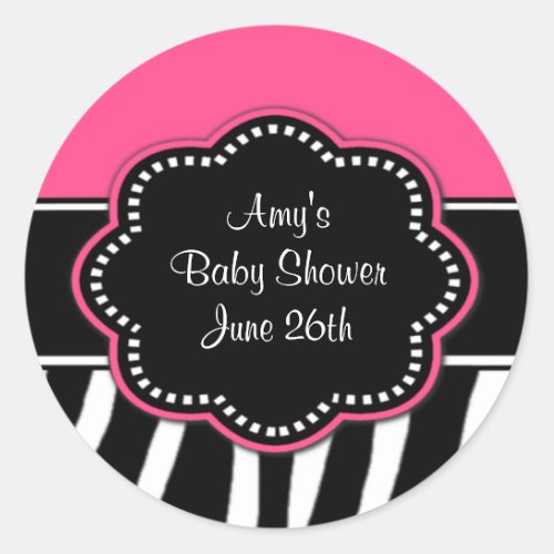 Pink Zebra Baby Shower or Birthday Stickers