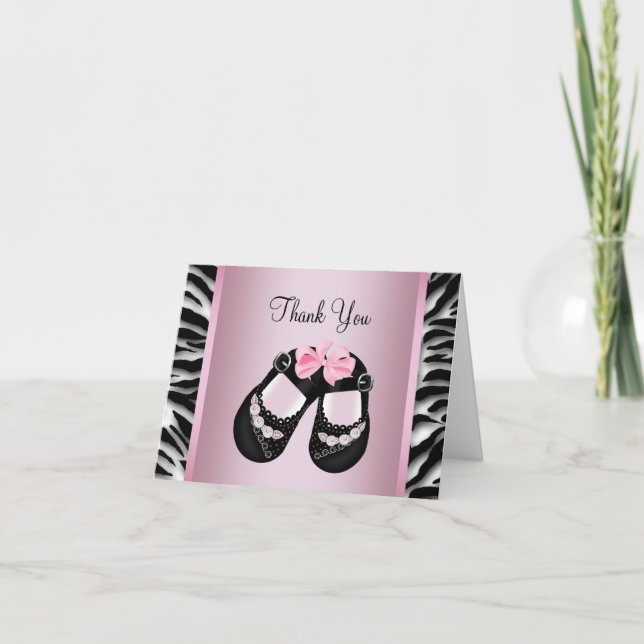 Pink Zebra Baby Shower Thank You (Front)