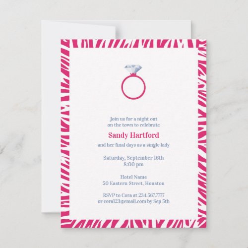 Pink Zebra Bachelorette Party Flat Invitation