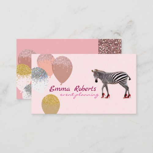 Pink Zebra Balloons Modern Event Planning  Business Card