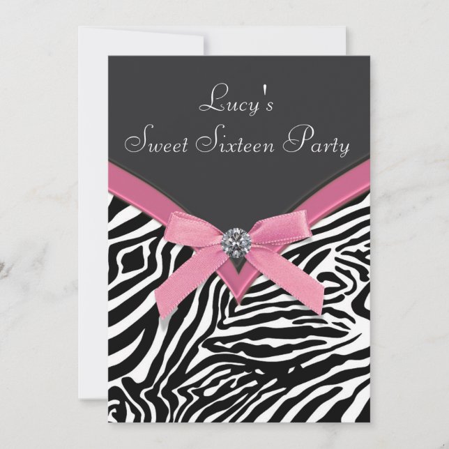 Pink Zebra Birthday Party Invitation (Front)