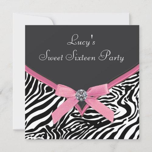 Pink Zebra Sweet 16 Birthday Party Custom Announcements