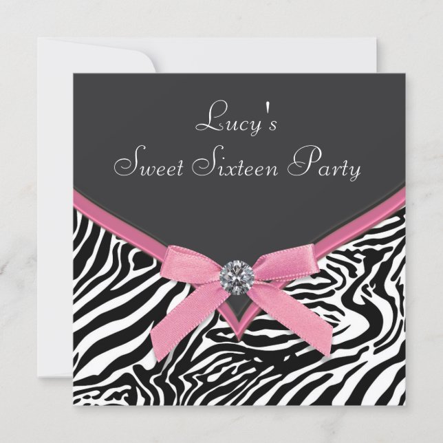Pink Zebra Birthday Party Invitation (Front)