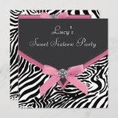 Pink Zebra Birthday Party Invitation (Front/Back)