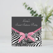 Pink Zebra Birthday Party Invitation (Standing Front)