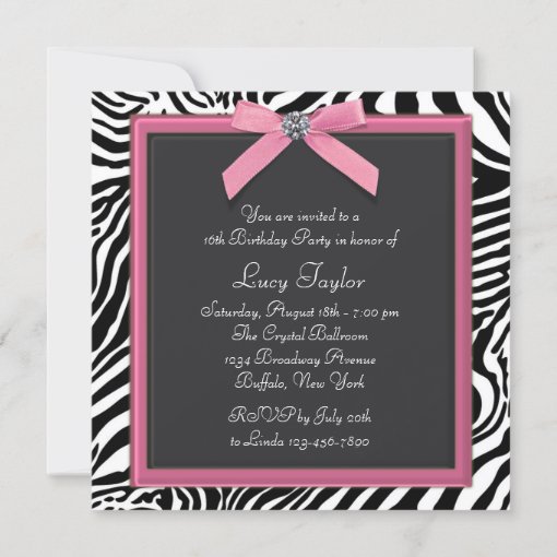 Pink Zebra Birthday Party Invitation Zazzle