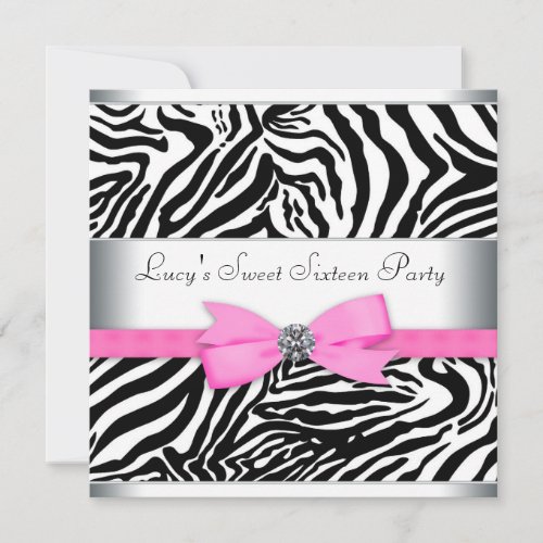 Pink Zebra Sweet Sixteen Birthday Party Custom Invite