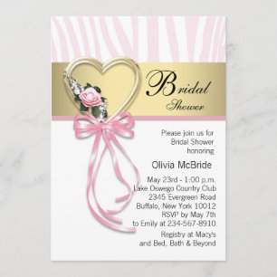 Pink Zebra Black Gold Zebra Bridal Shower Invitation