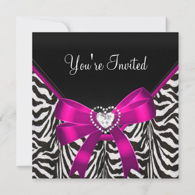 Pink Zebra Black White Birthday Party Invitation (Front)
