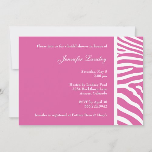 Pink Zebra Bridal Shower Invitation