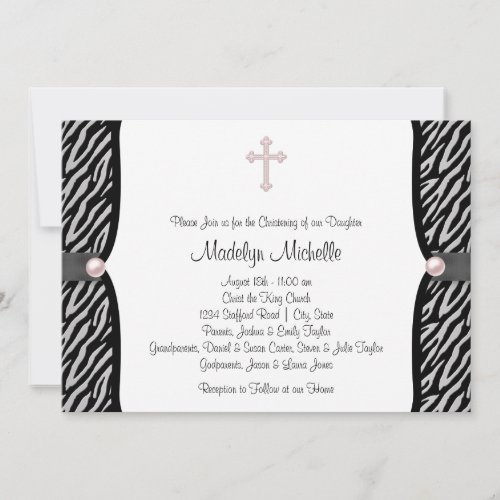 Pink Zebra Christening Invites