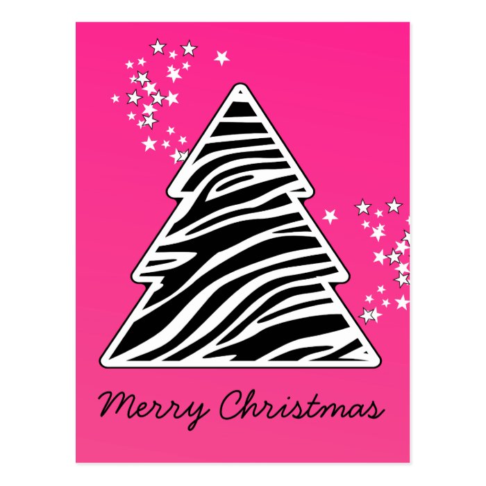 Pink Zebra Christmas Tree Post Cards