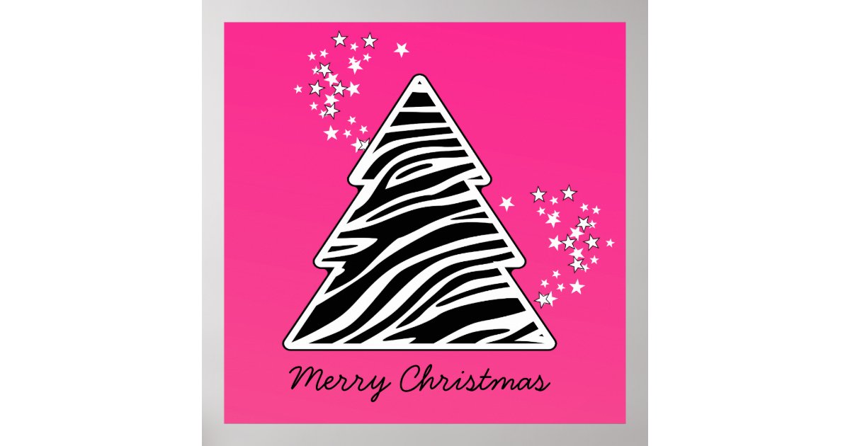 Pink zebra Christmas Tree Poster Zazzle