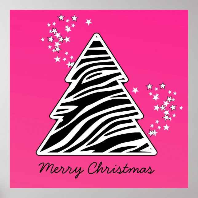Pink zebra Christmas Tree Poster (Front)