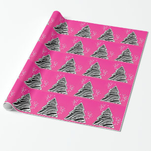 Pink Zebra Christmas Tree Wrapping Paper