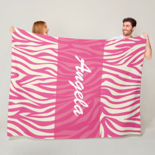 Pink Zebra Custom Fleece Warm Cozy Blanket