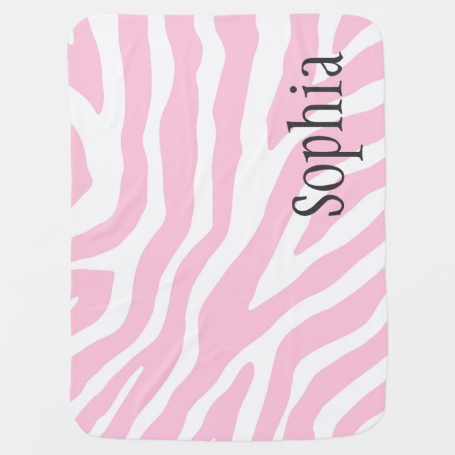 Pink Zebra Custom Name Baby Blanket (Front)