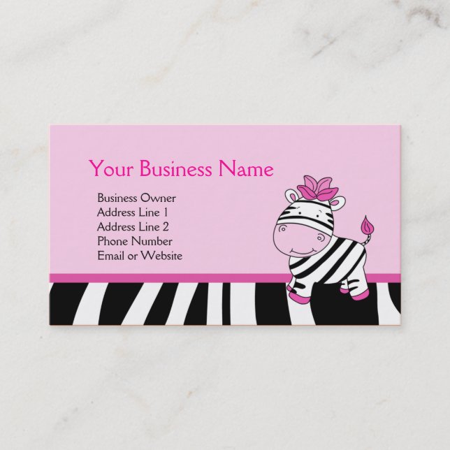 Pink Zebra Customizable Business Card Template (Front)