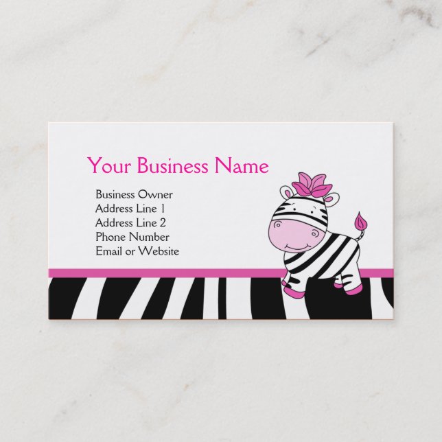 Pink Zebra Customizable Business Card Template (Front)