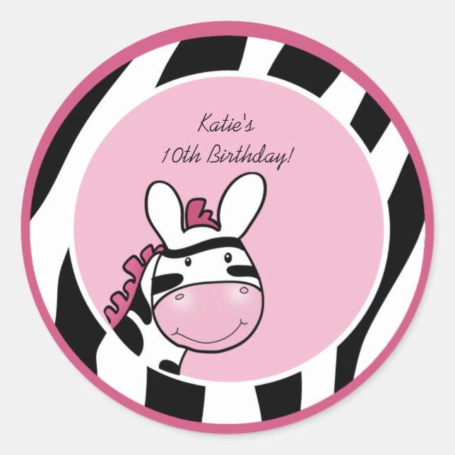PINK ZEBRA DIVA JUNGLE 3" Favor Stickers (Front)