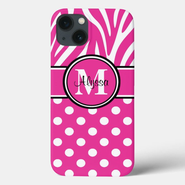 Pink Zebra Dots Personalized Case-Mate iPhone Case (Back)